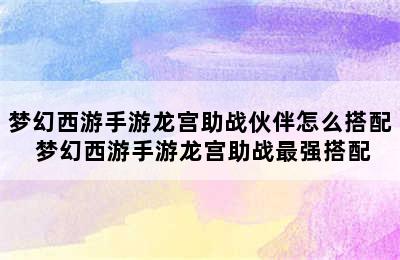 梦幻西游手游龙宫助战伙伴怎么搭配 梦幻西游手游龙宫助战最强搭配